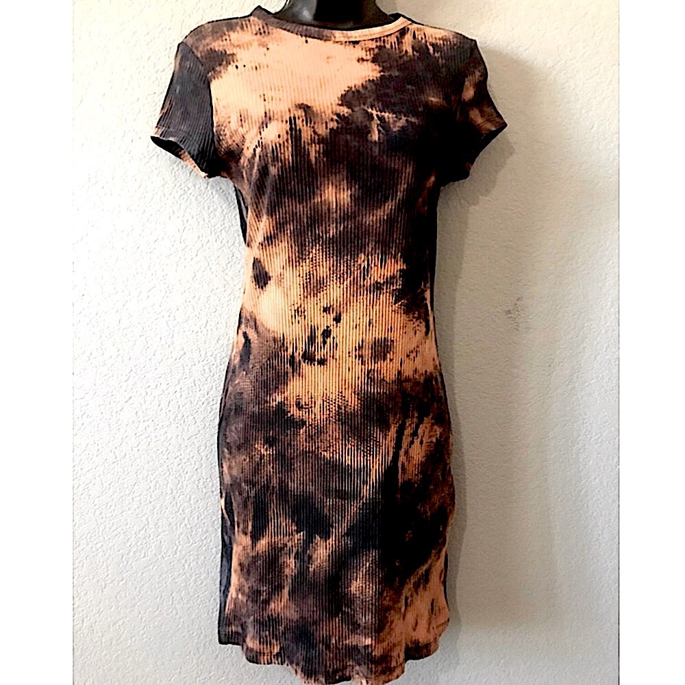 Tie-Dye Ribbed Knit Short Sleeve Dress